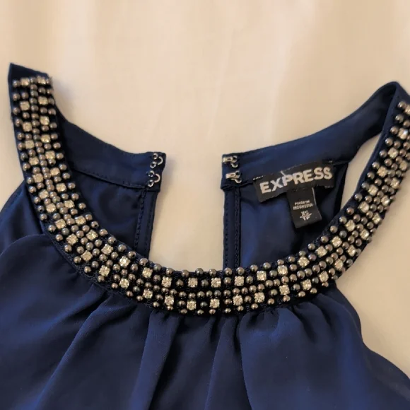 Express Navy Blue Beaded Women's Blouse - Picture 2 of 3